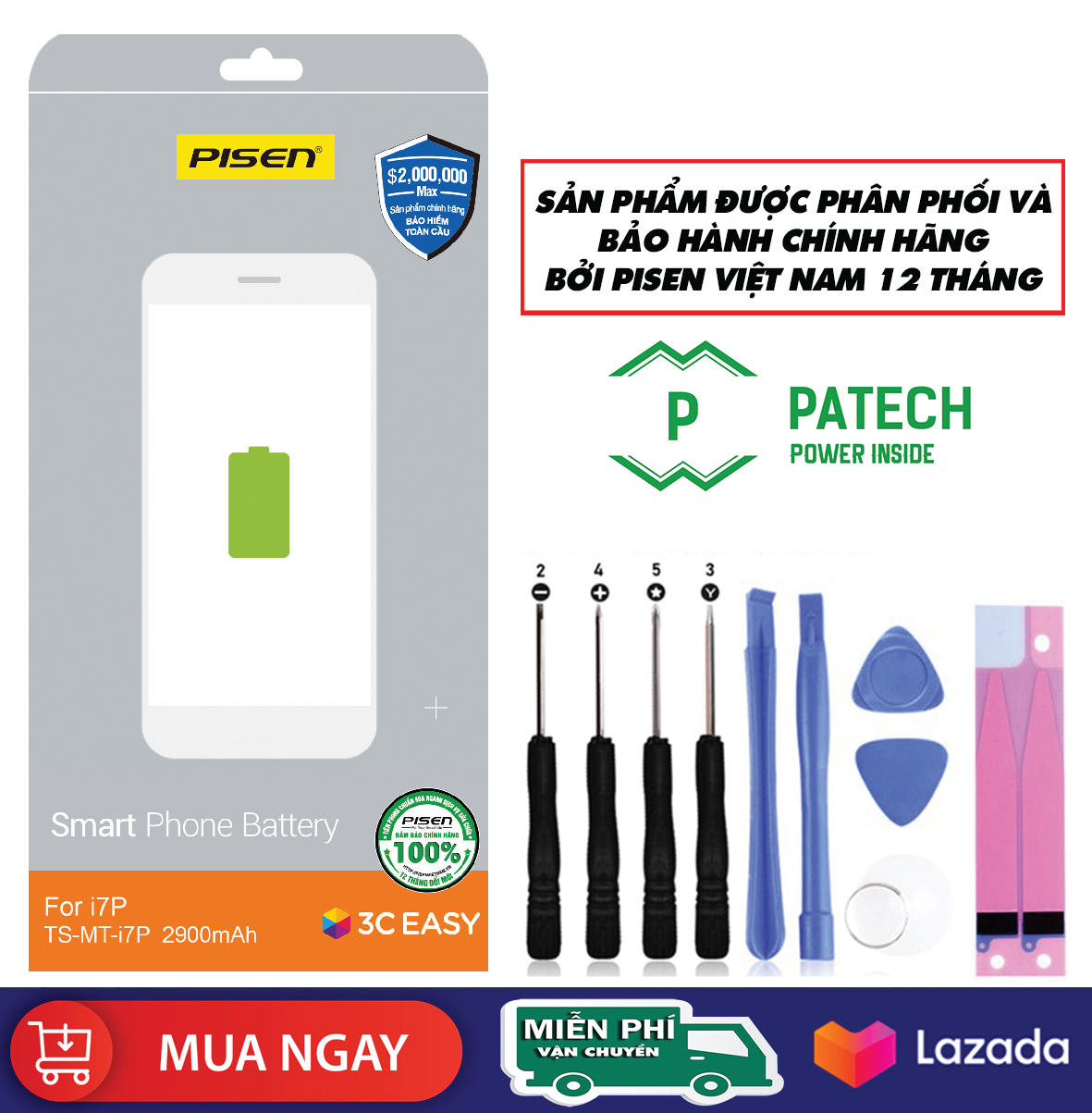 Pin pisen lphone 7 plus dung lượng chuẩn 2900mah - chính hãng phân phối