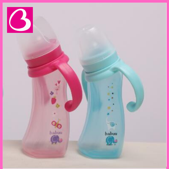[HCM] (Tặng ty) Bình sữa nghiêng cổ hẹp kèm tay cầm Babuu Nhật Bản Loại 90ml và 180ml