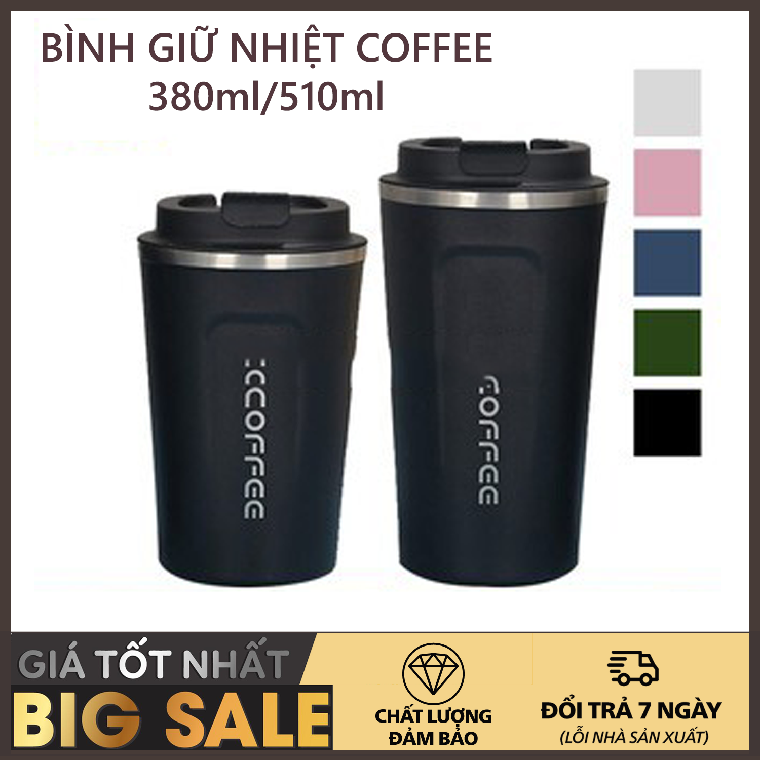 Bình Giữ Nhiệt, Ly Giữ Nhiệt, Cốc Giữ Nhiệt Coffee Hàn Quốc Cầm Tay Tiện Lợi, Chất Liệu Inox304 Cao Cấp, Chống Gỉ Sét, An Toàn Cho Sức Khoẻ, Kiểu Dáng Hiện Đại, Dung Tích Lớn 380ml/510ml