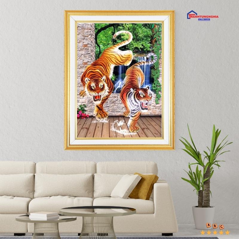 Tranh đính đá ABC mãnh hổ hùng phong 75cm x 56cm