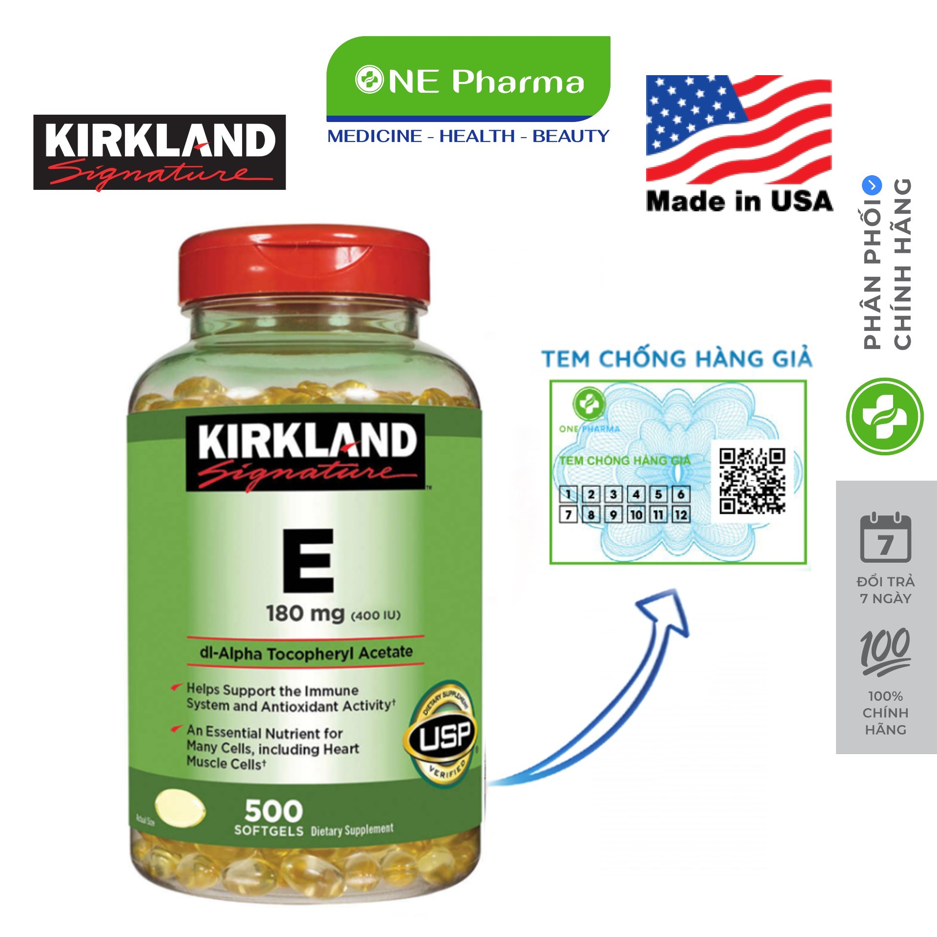 Viên Uống Vitamin E Kirkland Signature 400IU giúp đẹp da, chống lão hóa loại 500 Viên của mỹ