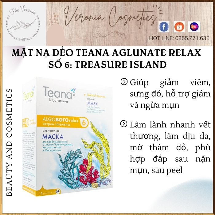 Mặt nạ dẻo tảo biển Teana Aglunate Relax số 6: Treasure Island dành cho da dầu mụn