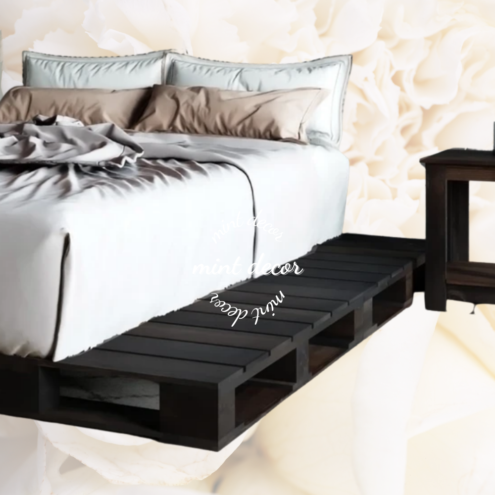 Giường pallet gỗ thông gấp gọn chân cao decor phòng ngủ màu đen ...