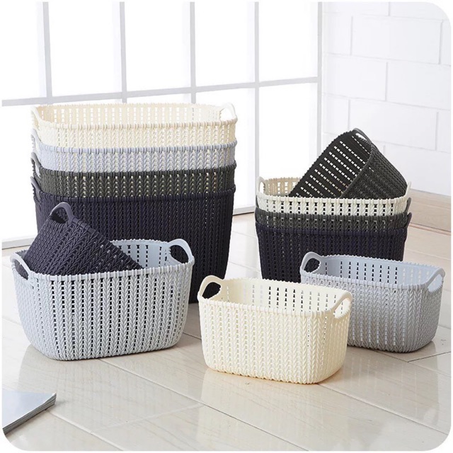 Giỏ đựng quần áo - Giỏ đựng đồ - Giỏ quần áo - Sọt đựng đồ nhựa kiểu mây đan Hàn Quốc To 1195 ( Giao màu ngẫu nhiên )