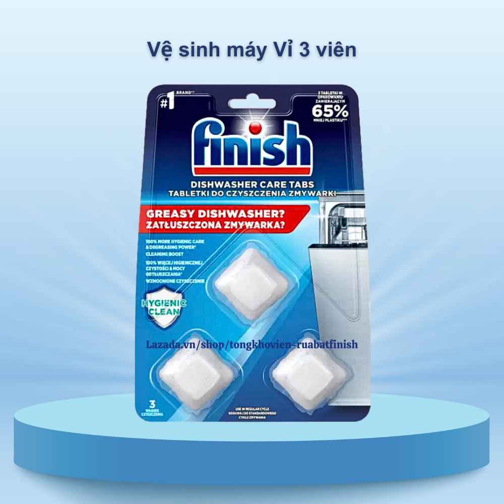 Viên vệ sinh Máy Rửa Bát Finish Vỉ 3 viên Làm sạch sâu trong máy