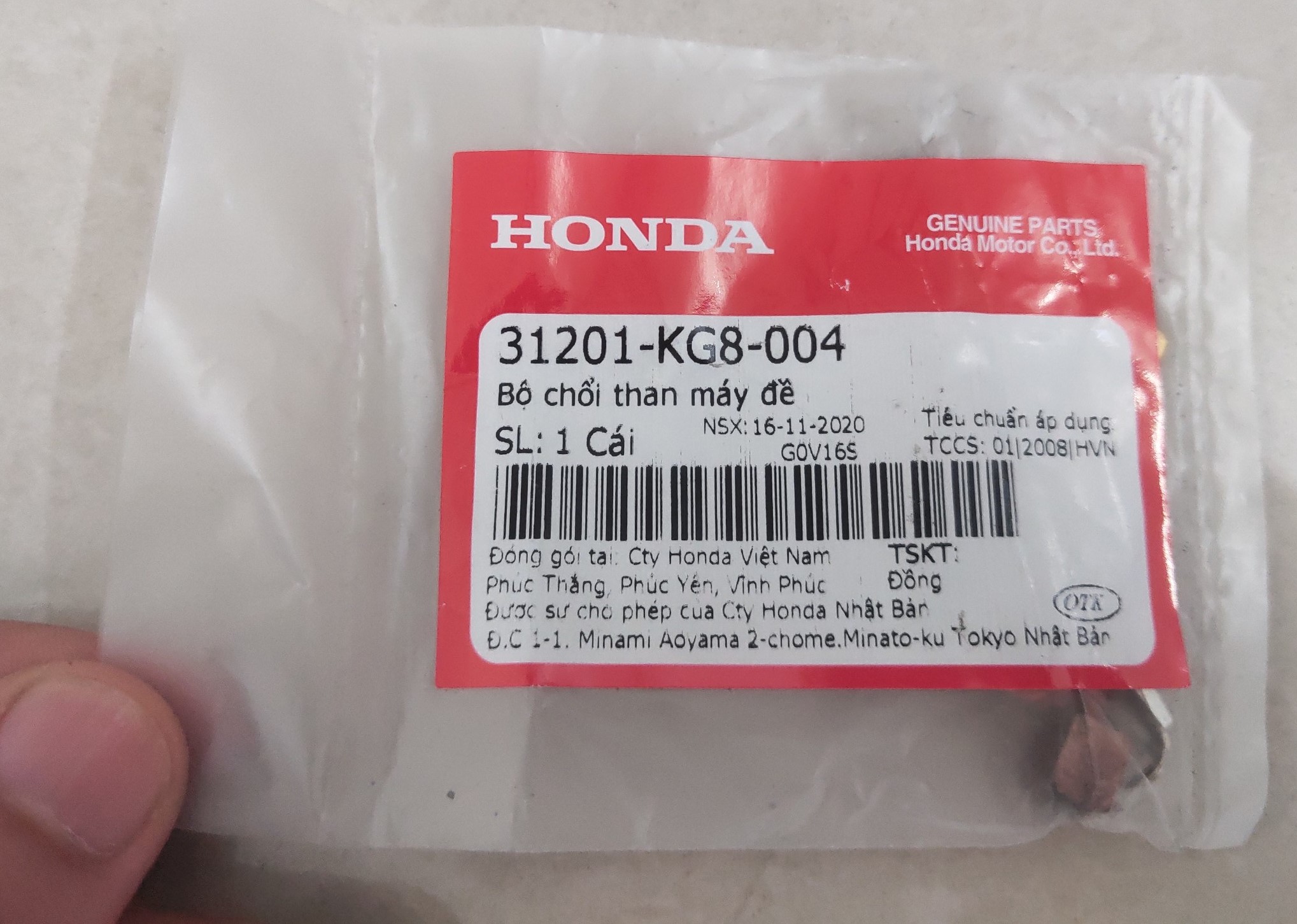 Chổi than máy đề Future ( Fu 1). Hàng Honda Chính Hãng. Mã 31201-KG8-004