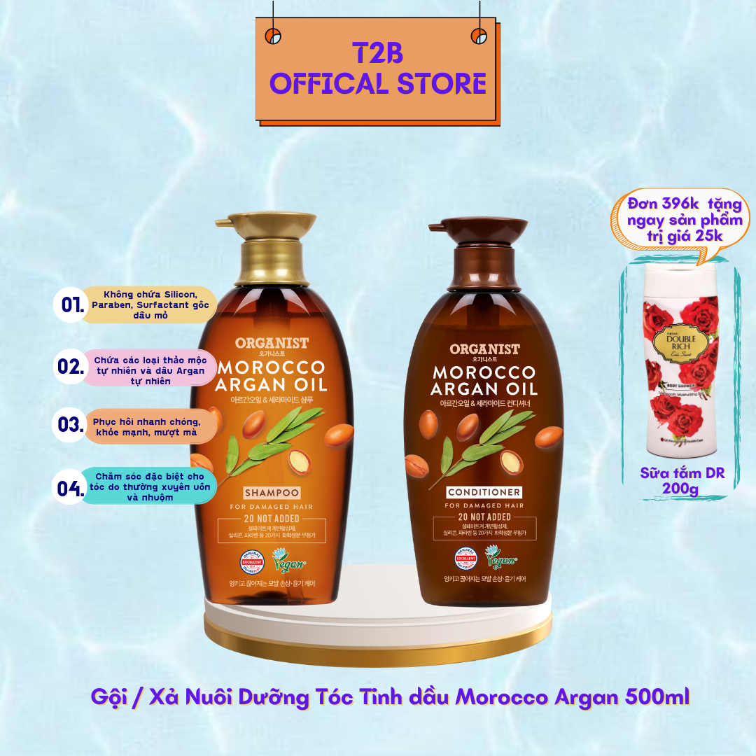 Dầu gội / dầu xả nuôi dưỡng tóc organist tinh dầu morocco argan 500ml