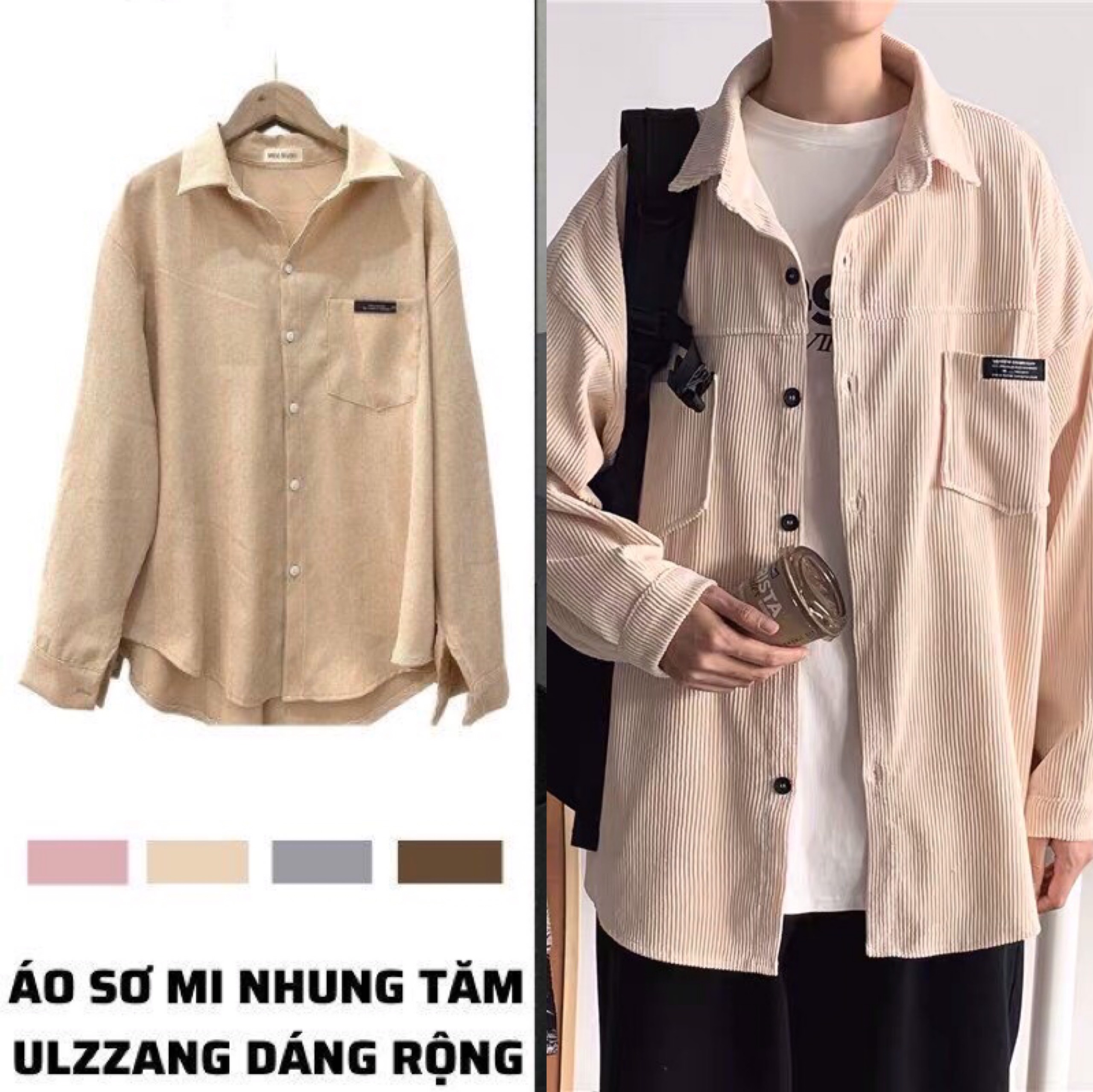 [HCM]Áo Sơ Mi Nhung TĂM Unisex Form Rộng - Áo sơ mi Nam phong cách Ulzzang Hàn Quốc dáng rộng