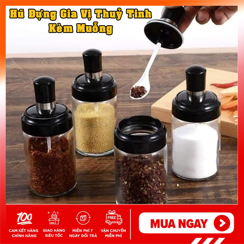 Hũ đựng gia vị thuỷ tinh Hũ gia vị kèm muỗng Lọ đựng gia vị 250m . Mua 5 Tặng 1