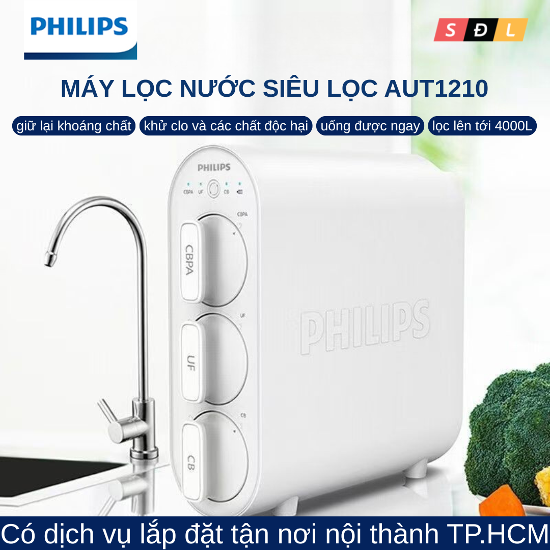 Máy lọc nước để bếp Philips AUT1210 giữ lại khoáng chất, có đèn cảnh báo thay lõi