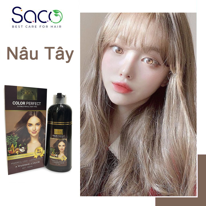 Dầu gội nhuộm tóc Nâu Tây SACO Blonde Brown 07 từ thảo dược thiên nhiên không gây khô xơ tóc