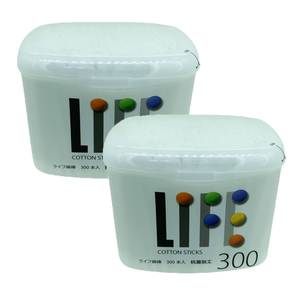 Combo 2 hộp tăm bông an toàn life thân giấy-kháng khuẩn hộp lớn nắp bật 300 chiếc/hộp