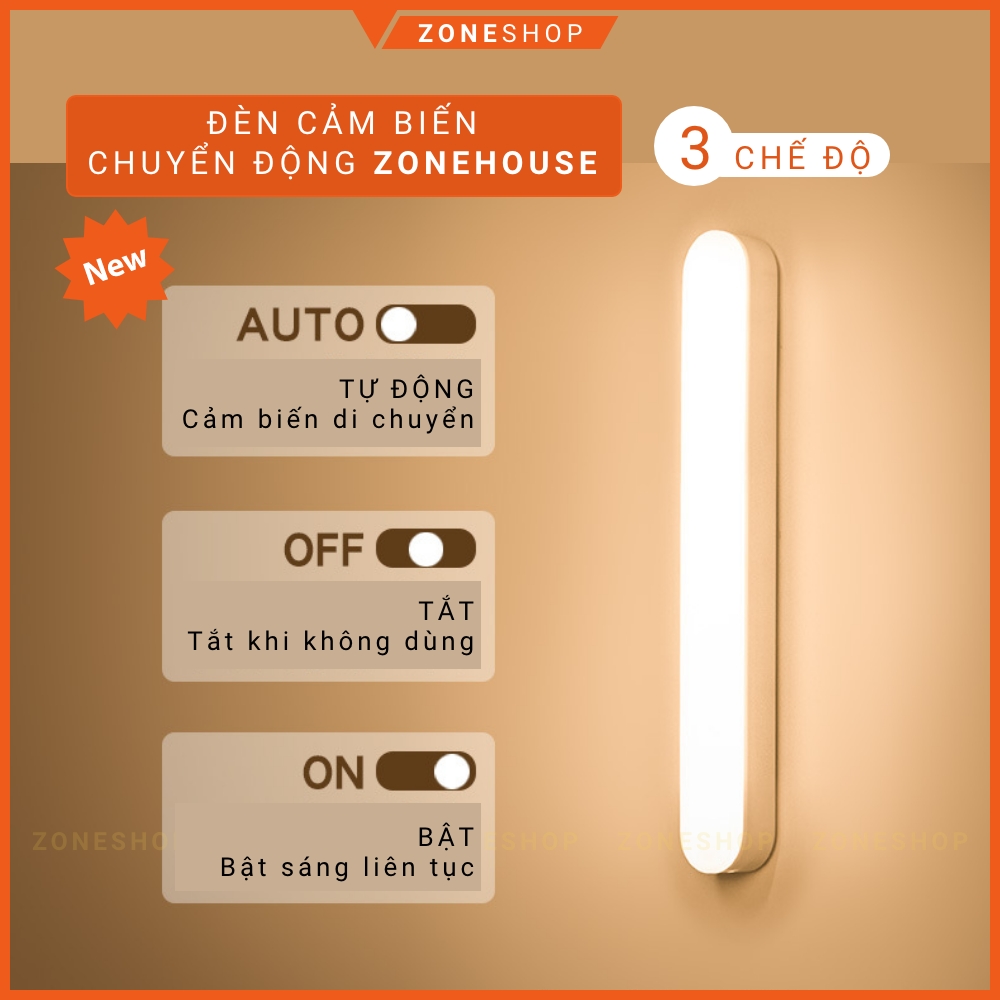 Đèn Led Cảm ứng Chuyển Động ZONEHOUSE Không Dây, Đèn cảm biến Thông Minh Gắn tủ quần áo, tủ bếp, Cầu Thang ZONESHOP