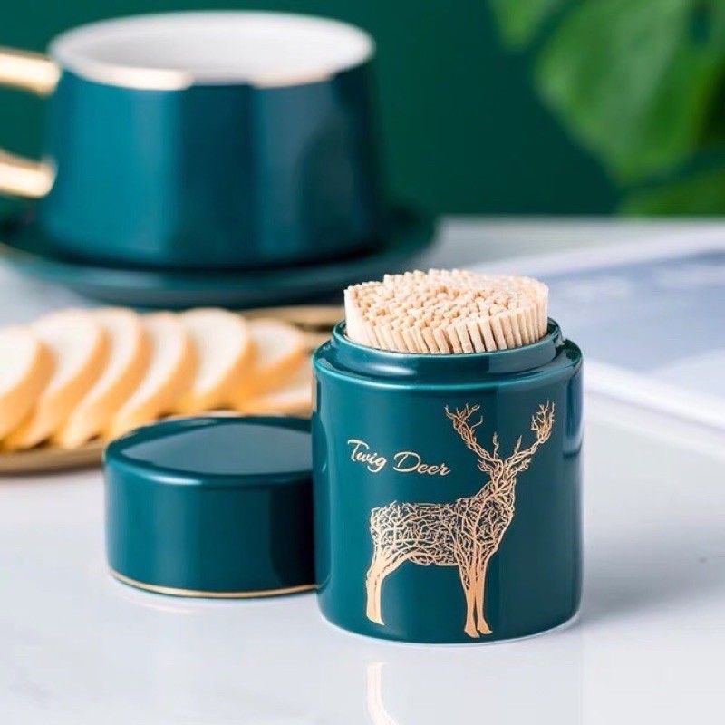 Lọ đựng tăm/tăm bông hình hươu/ decor phòng khách đẹp