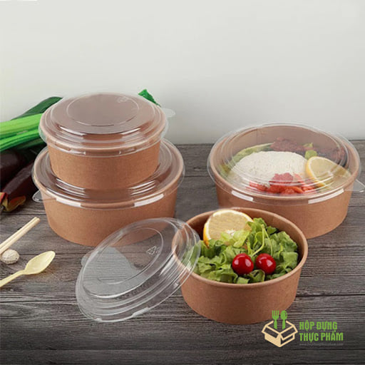 Combo 50 tô giấy/ thố giấy kraft 1000 ml có nắp đậy