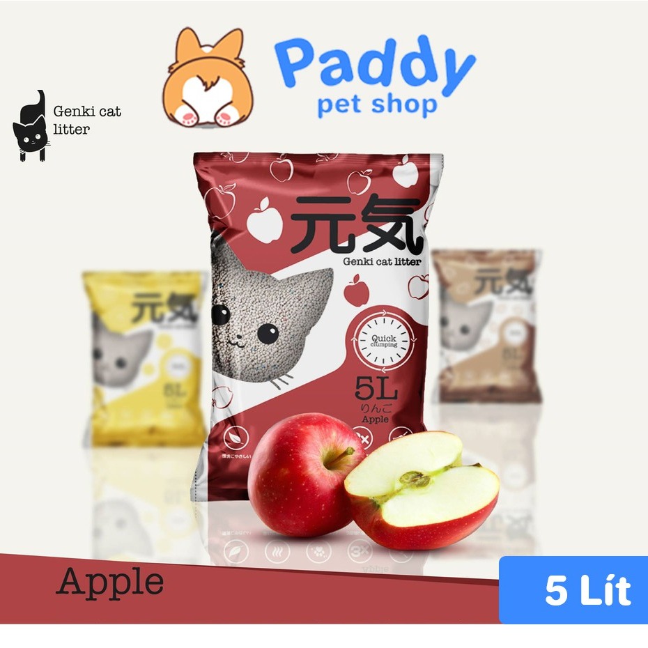Cát Vệ Sinh Cho Mèo Genki Công Nghệ Nhật Bản 10 Mùi Túi 5 Lít - Hương Táo