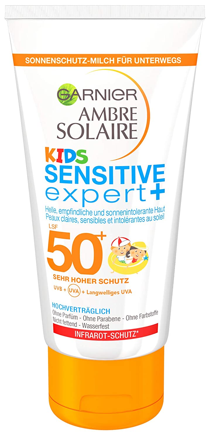 Sữa chống nắng trẻ em Garnier Ambre Solaire Kids Sensitive Expert 50ml, không thấm nước / SPF 50+ - Hàng Đức 100% có bill của Rossman