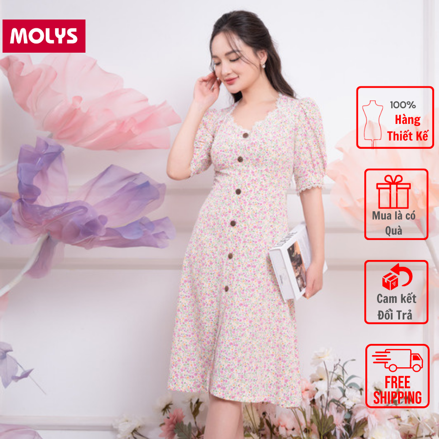 Đầm công sở thiết kế MOLYS M2244 hoa nhí phối rentrẻ trung