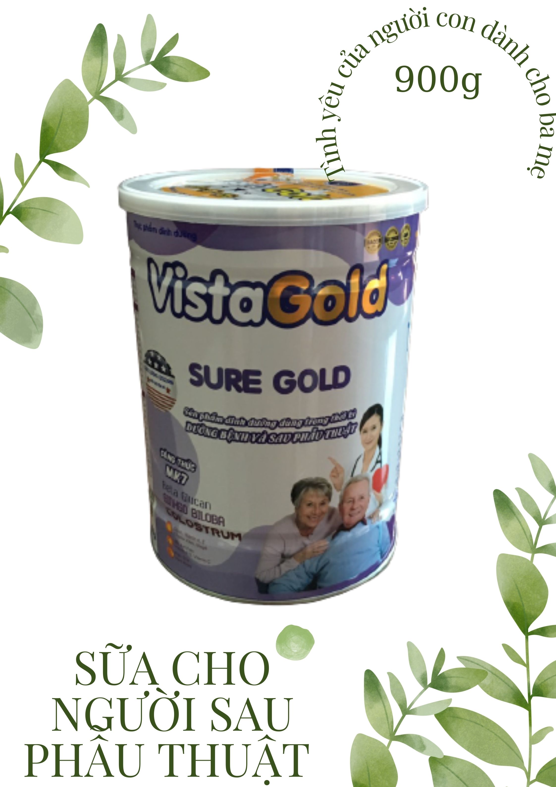 Sữa bột Vista Gold- Sure Gold hỗ trợ người bệnh sau phẫu thuật - Giúp phục hồi cơ thể - Giúp tăng cường sức đề kháng hộp 900g