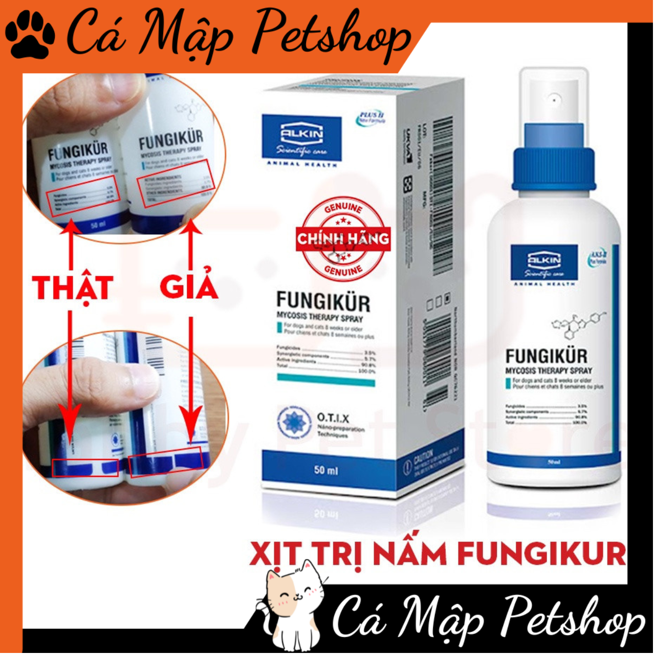 Xịt nấm cho mèo FUNGIKUR Xịt nấm viêm da cho mèo chó ALKIN FUNGIKUR chính hãng