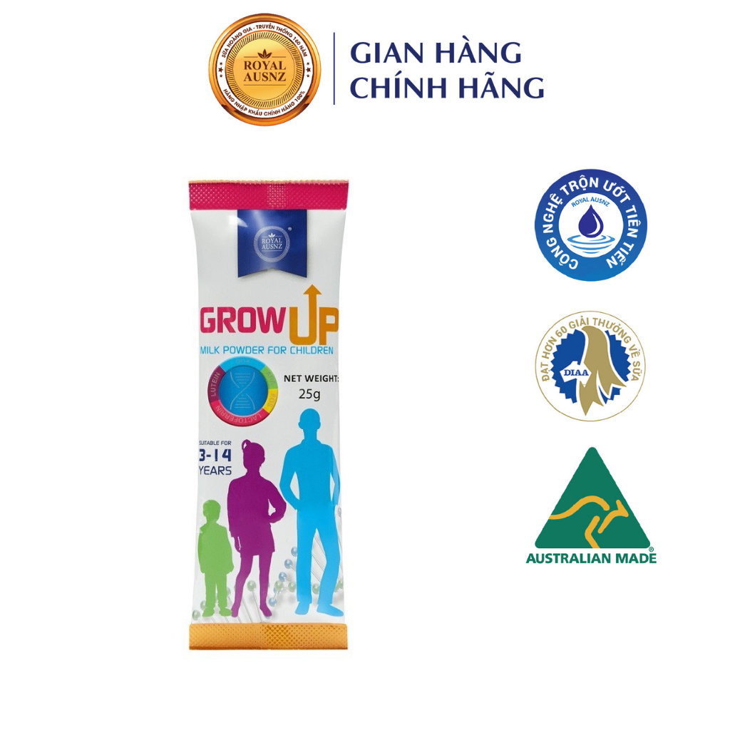 Sữa Bột Gói 25g - Sữa Hoàng Gia Úc Grow Up Milk Powder ROYAL AUSNZ Hỗ Trợ Phát Triển Chiều Cao Cho Trẻ Từ 3-14 Tuổi Gói 25g