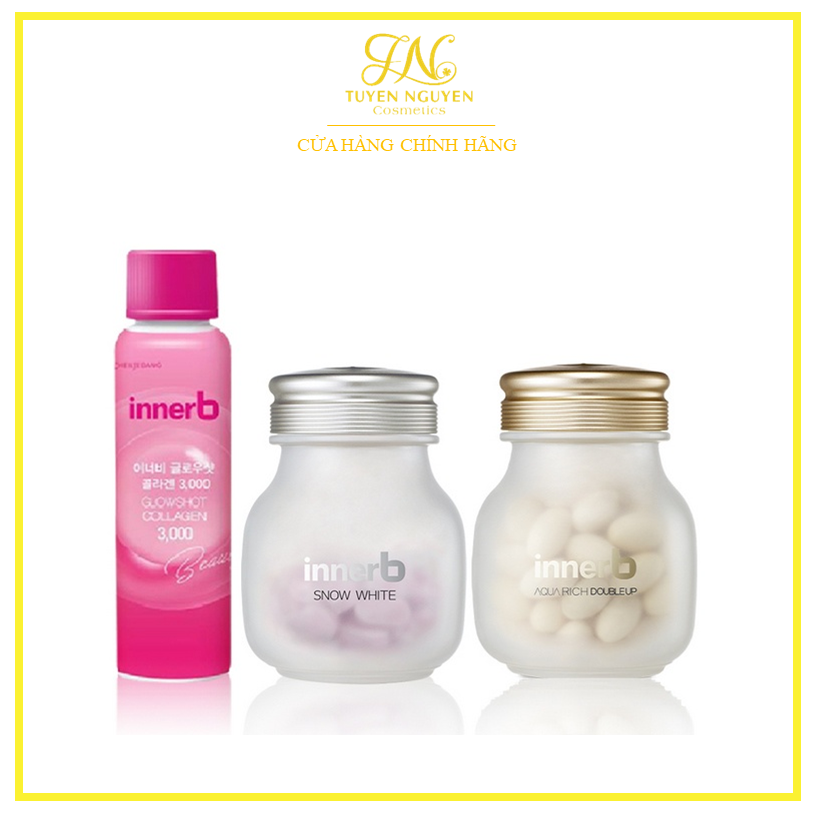 Combo 3 thực phẩm sức khỏe InnerB Aqua Rich Doubleup 70v + InnerB Snow White 56v & Collagen InnerB Glowshot
