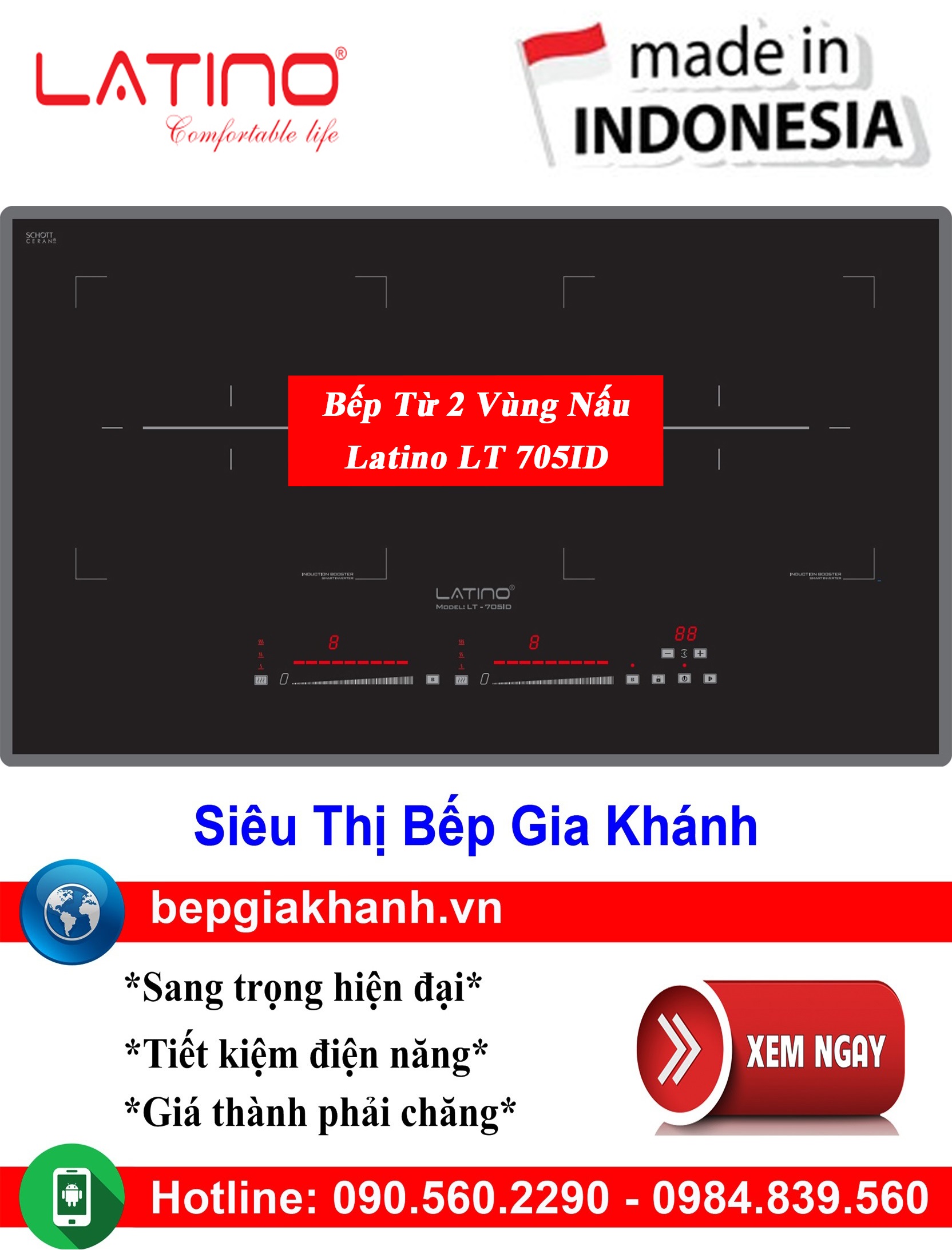 [HCM]Bếp từ đôi Latino LT 705ID nhập khẩu Indonesia, bếp từ, bếp điện từ, bếp từ đôi, bếp điện từ đôi, bếp từ giá rẻ, bếp điện từ giá rẻ, bếp từ đơn, bep tu don, bep tu