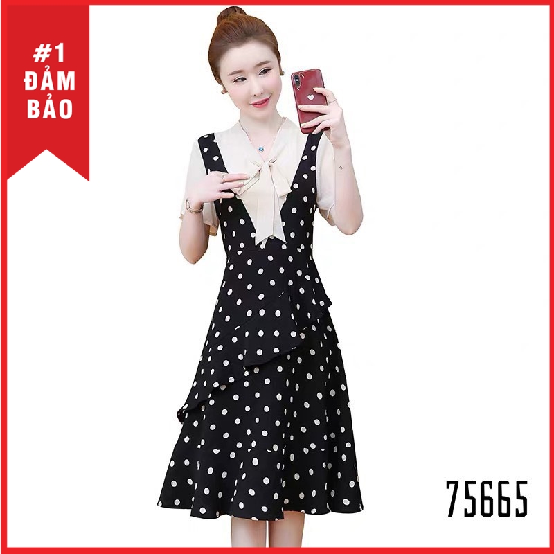 Đầm voan phối lụa chấm bi siêu xinh đủ size 30-72kg - 75665
