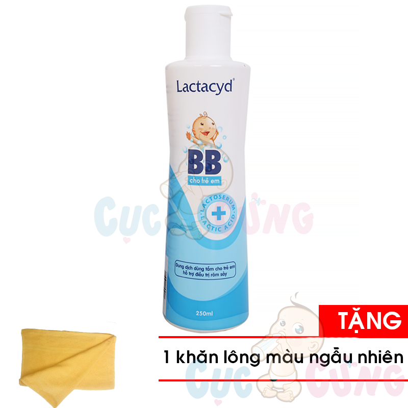 Sữa tắm gội trẻ em Lactacyd BB 250ml chống rôm sẩy an toàn cho bé Tặng 1 khăn tắm cotton siêu mềm 25x40cm