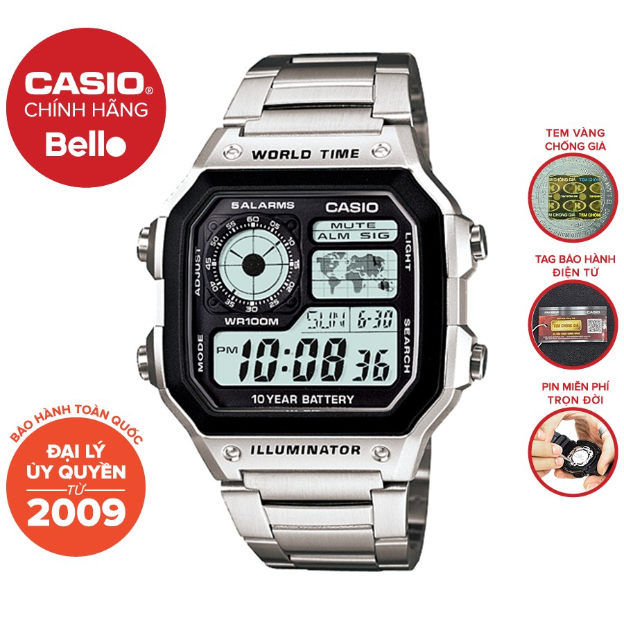 Đồng hồ Casio Nam AE-1200WHD-1A chính hãng giá rẻ - Bảo hành 1 năm - Pin trọn đời