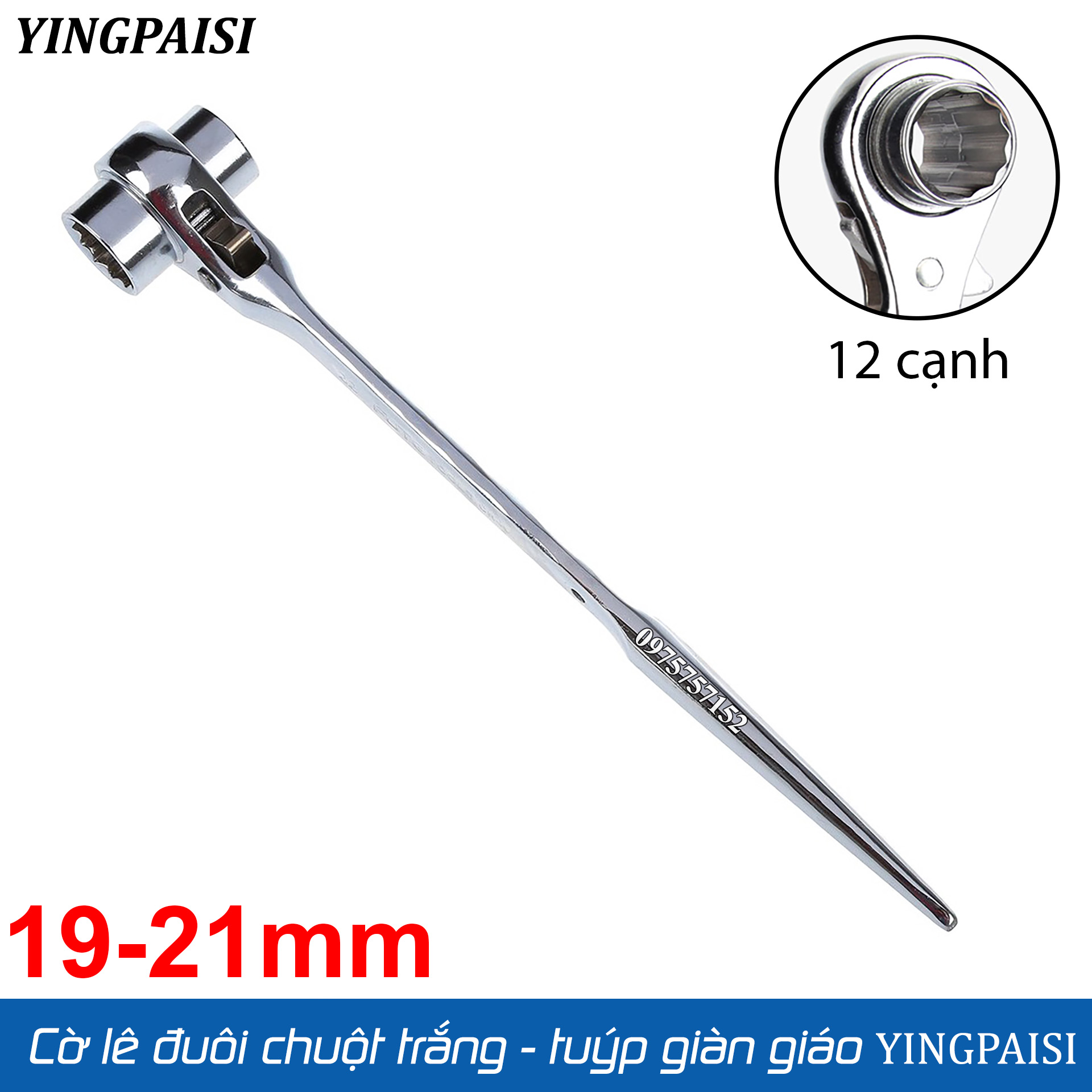 Cờ lê đuôi chuột trắng 19-21 mm, cờ lê giàn giáo tự động YINGPAISI thép trắng CR-V, tuýp giàn giáo đa năng 2 đầu, công tắc đảo chiều nhanh (Màu trắng)