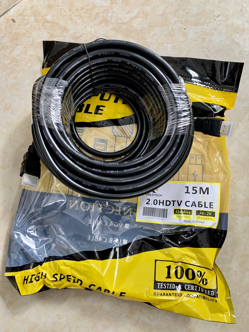 Dây cáp HDMI 15M tròn đen chuẩn kết nối - Hdmi Goldtech