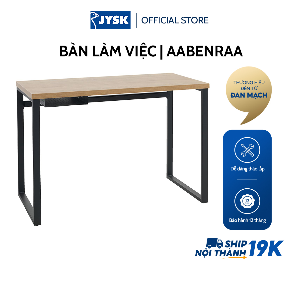 Sale: 13% – Bàn làm việc  JYSK Aabenraa  gỗ công nghiệp/kim loại  màu sồi/đen  D110xR55xC75cm