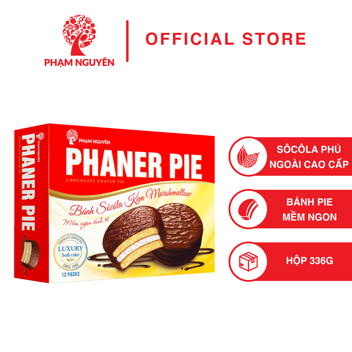 Bánh phủ sôcôla Phaner Pie 336g Phạm Nguyên - bánh kẹo Phạm Nguyên