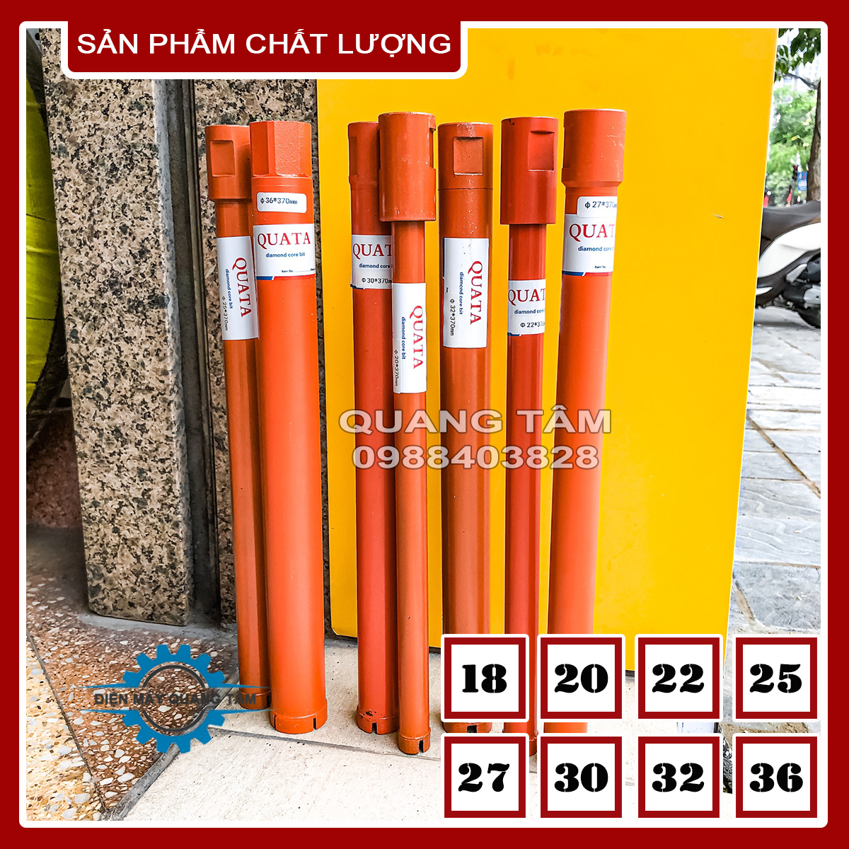 Mũi Khoan Rút Lõi Bê Tông phi từ 18 - 20 - 22 - 25 - 27 - 30 - 32 - 36 QUATA