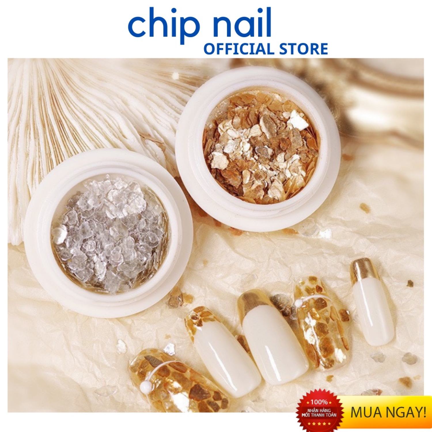 Khảm trai nail trang trí móng 2 màu Vàng/Bạc, nhũ vảy xà cừ, vảy cá.