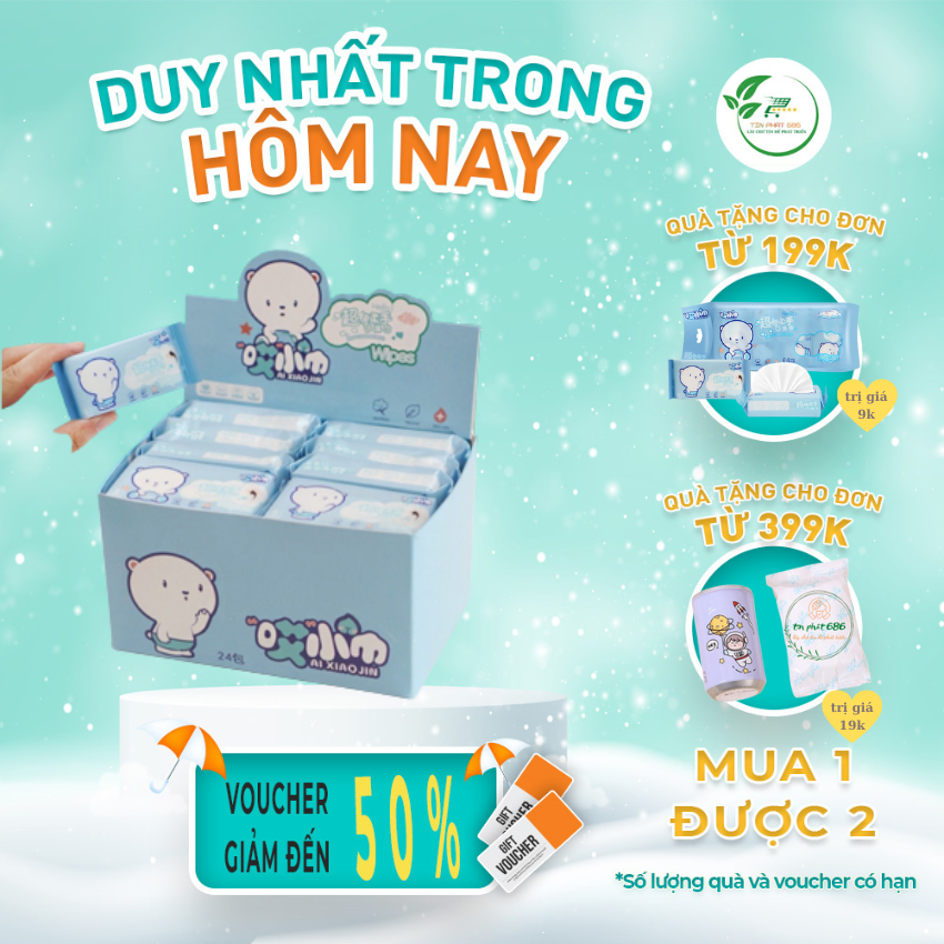 Khăn ướt cho bé, khăn giấy ướt mini 20x22cm đóng gói 8 tờ trong 1 gói 1 hộp 24 gói nhỏ gọn dễ bỏ túi mang theo ra ngoài