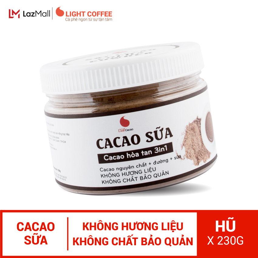 Cacao sữa 3in1 thơm ngon tiện lợi, hũ 230g từ nhà sản xuất Light coffee