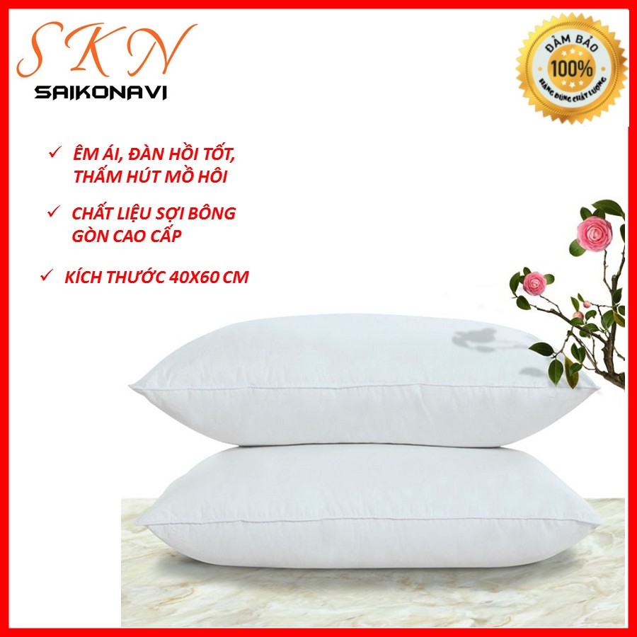 Set 2 gối nằm ruột bông gòn trắng kích thước 40x60 cm - ruột gối nằn trắng cao cấp