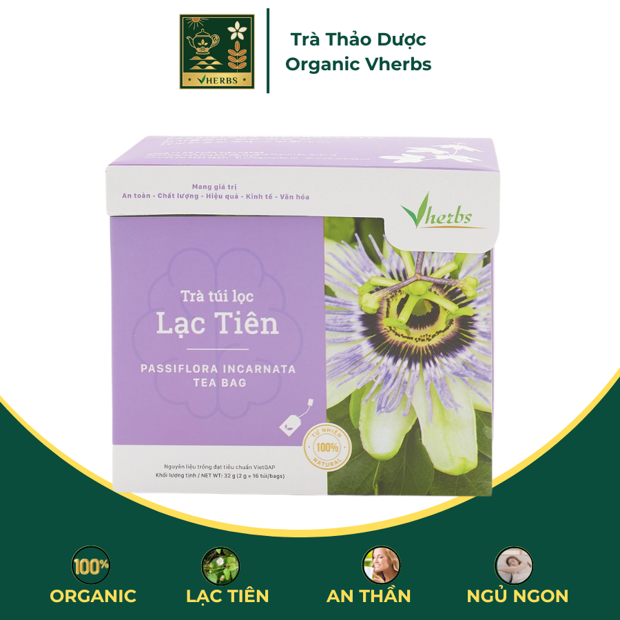 Trà lạc tiên vherbs - 2g x 16 gói - giảm căng thẳng, lo âu, mất ngủ