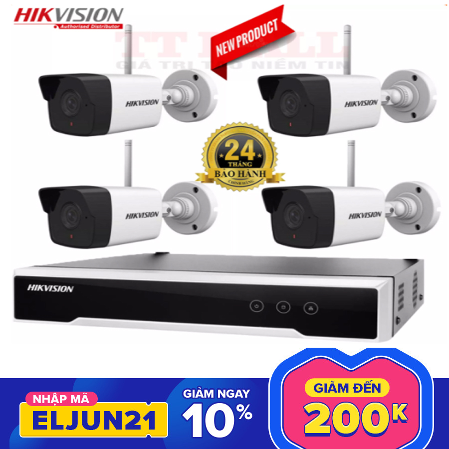 [Trả góp 0%]Trọn bộ 4 camera IP Wifi không dây Hikvision NK42W0 chính hãng Full HD 1080p - Bảo hành 2 năm