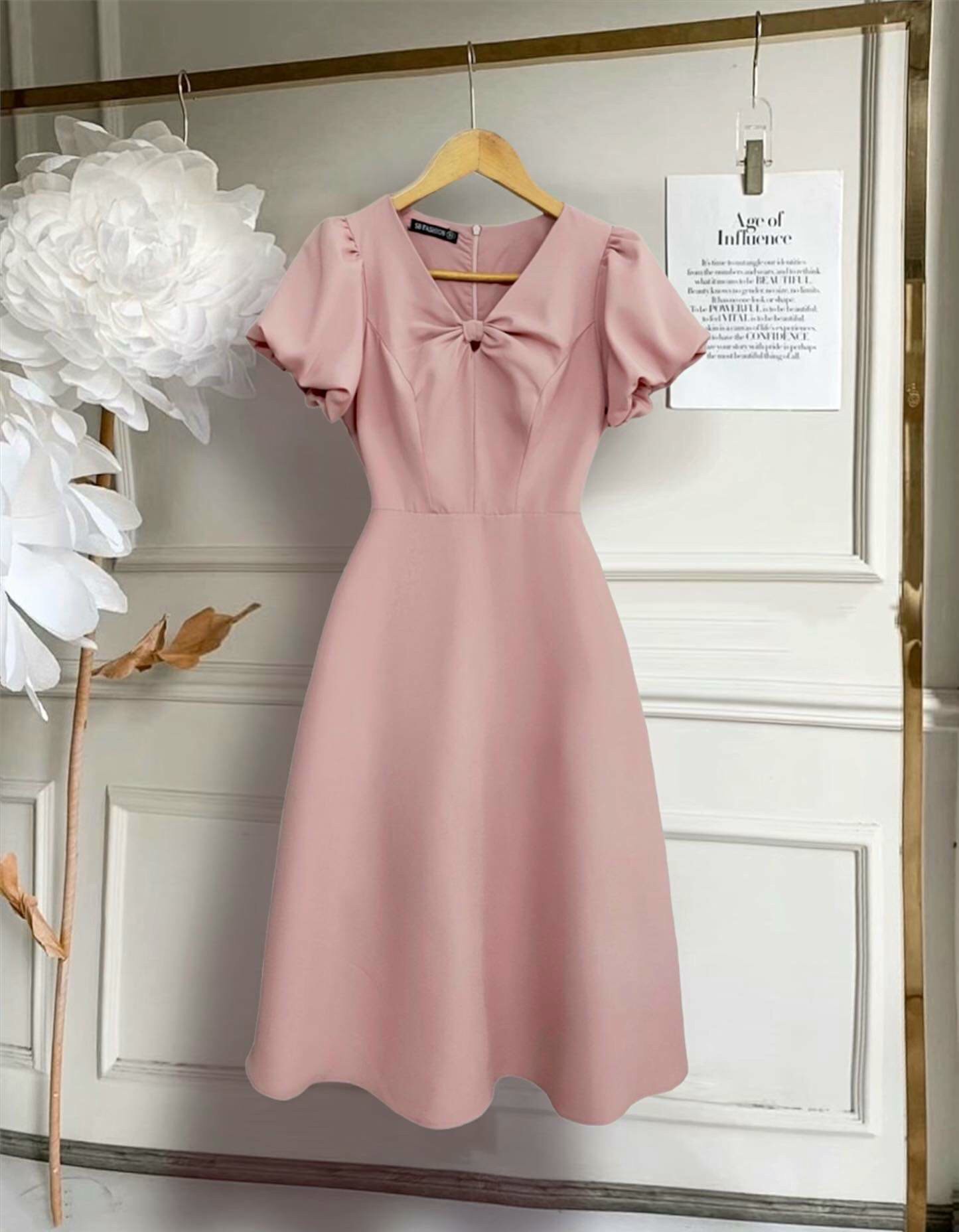 Đầm nơ tay phồng 3 màu fullsize