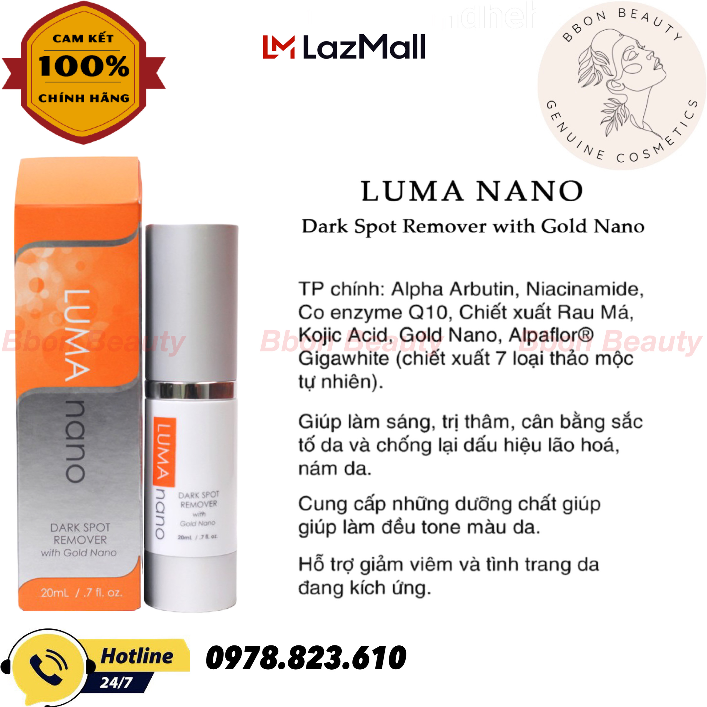 Tinh chất trị nám da Luma Nano Dark Sport Remover with Gold Nano 20ml - BBon Beauty Chính hãng