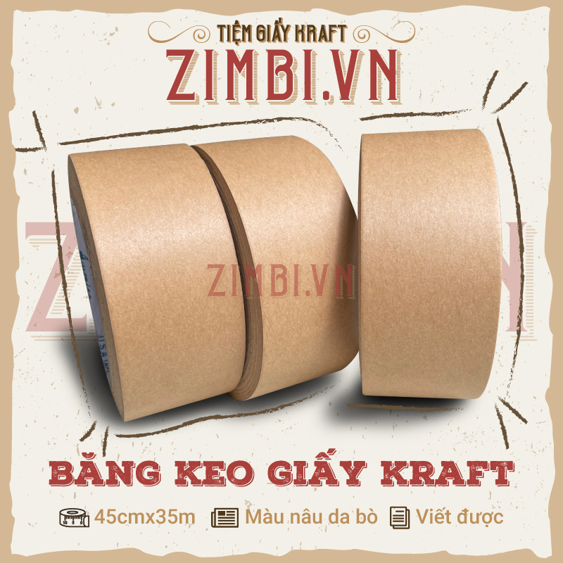 Băng keo giấy kraft nâu 45mm*35m | Băng keo viết được | Băng keo thân thiện với môi trường