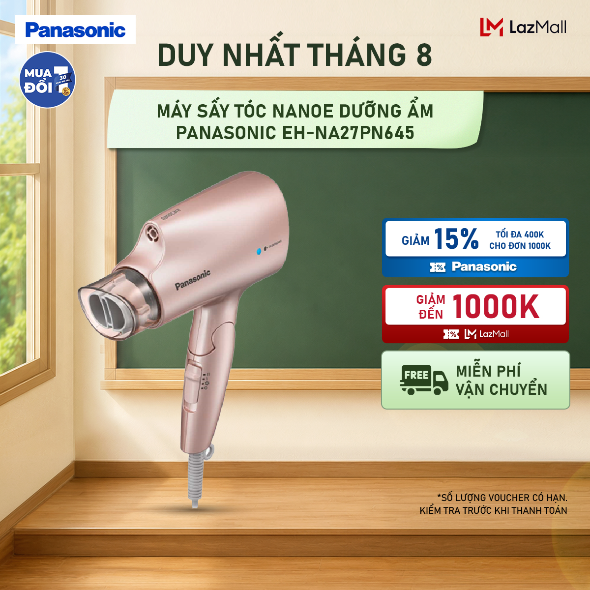 Máy sấy tóc Nanoe dưỡng ẩm, chăm sóc tóc và da đầu Panasonic EH-NA27PN645 – Thiết kế thời trang - Tay cầm gập gọn, dễ dàng mang theo - Công Suất 1200W - Hàng Chính Hãng - Bảo hành 1