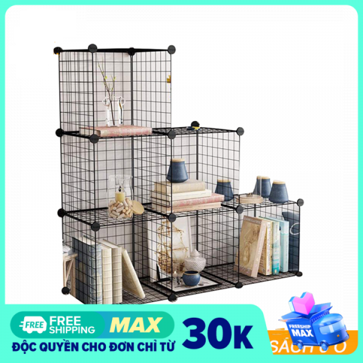 Tấm Lưới Sắt Thép Ghép Tủ 6 Ô Kệ Sách 23 Tấm Trang Trí Nhà Cửa- Tặng Kèm Chốt Nối