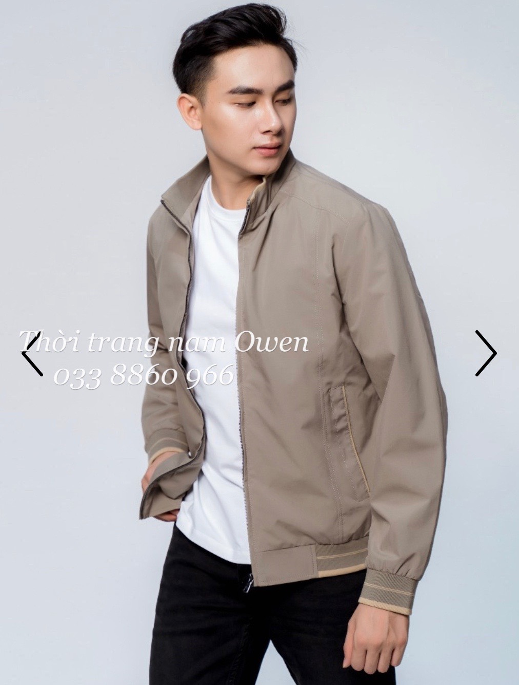 [SIZE S] OWEN - Áo khoác gió nam 2 lớp màu nâu be nhạt 61058