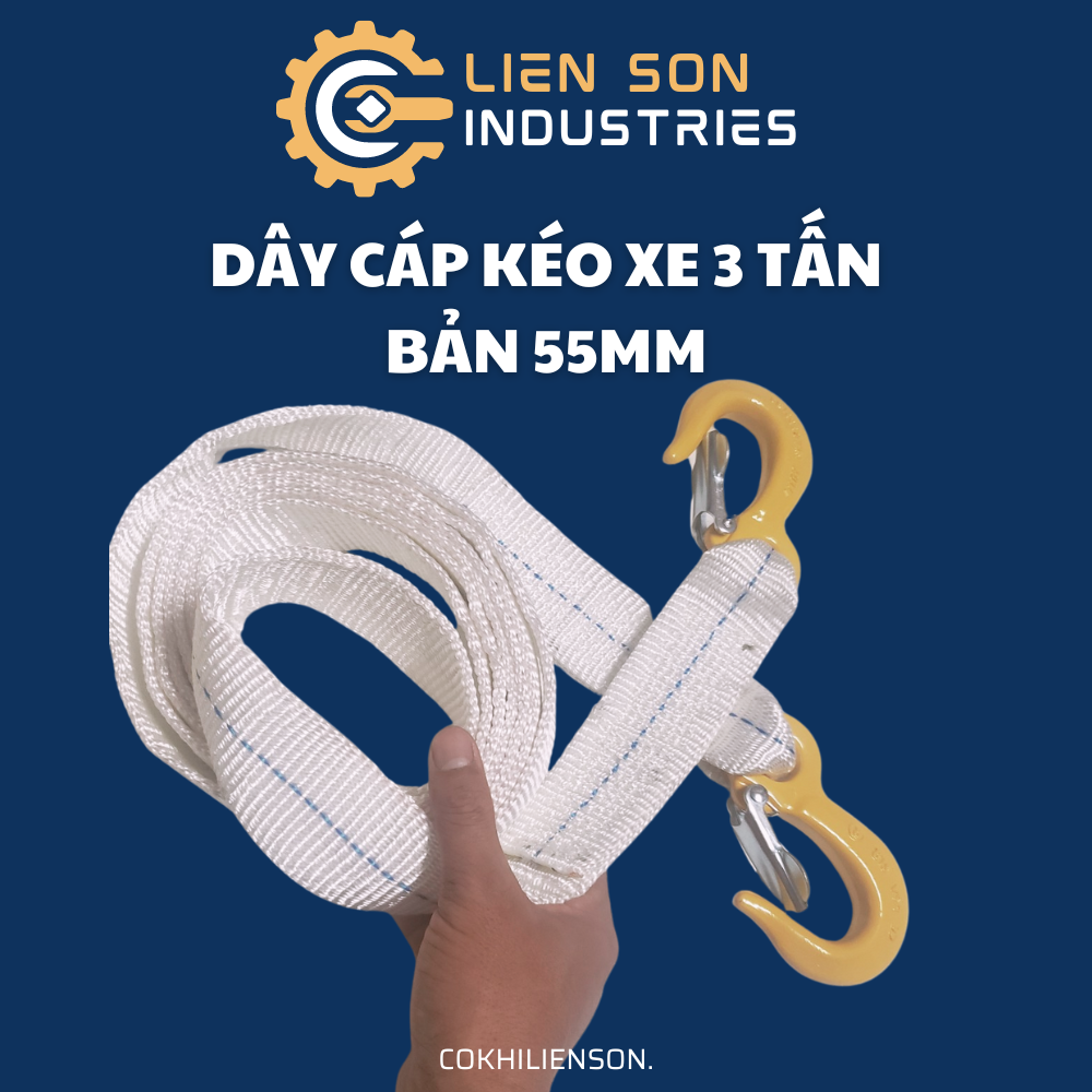 Dây kéo xe ô tô 3 tấn, dây cáp kéo hàng có móc 4 mét đến 12 mét - Cơ Khí Liên Sơn