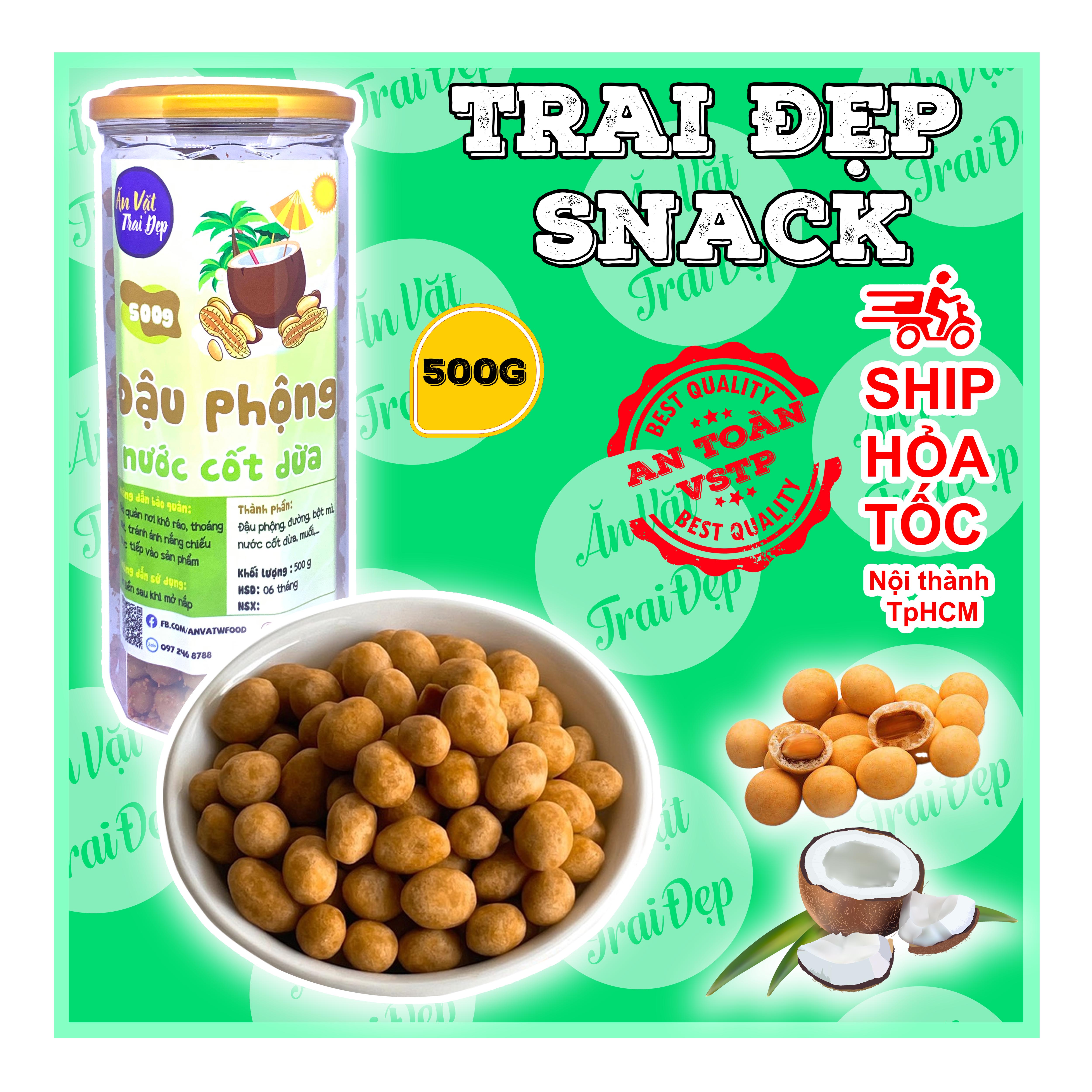 Đậu Phộng Cốt Dừa Tỏi Ớt Trai Đẹp 500G
