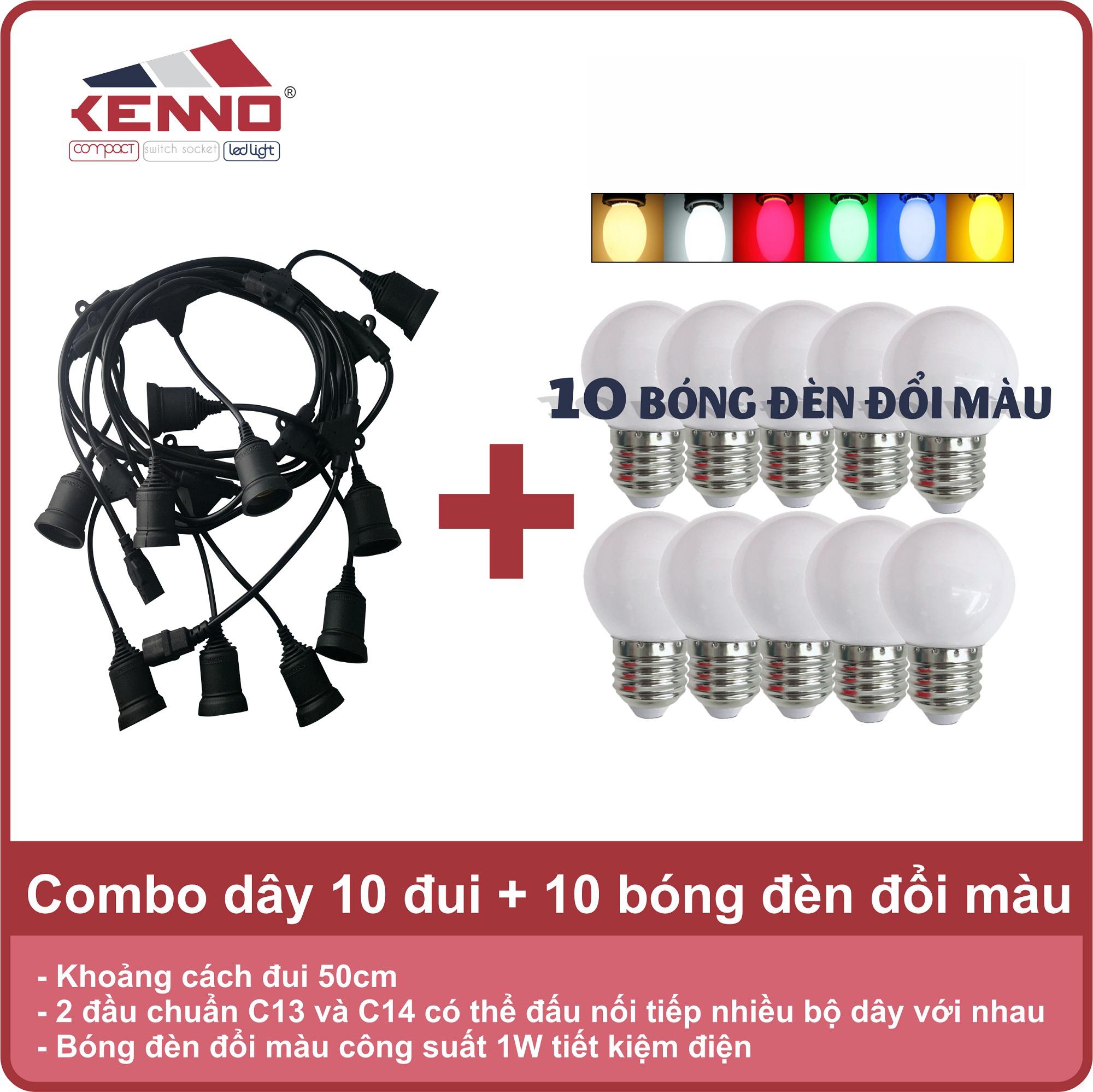 Bộ dây 10 đui kèm 10 bóng đèn đổi màu